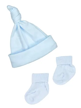 Premature Baby Knotted Hat and Socks Set - Blue