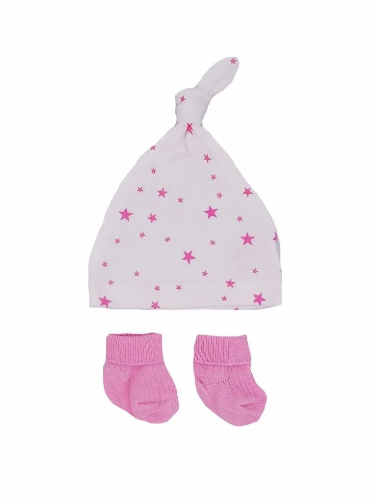 Premature Baby Knotted Hat and Socks Set - Pink Stars