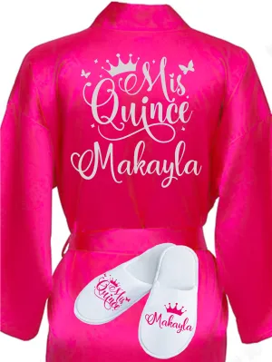 Quinceanera Fuchsia with Silver robe with slippers