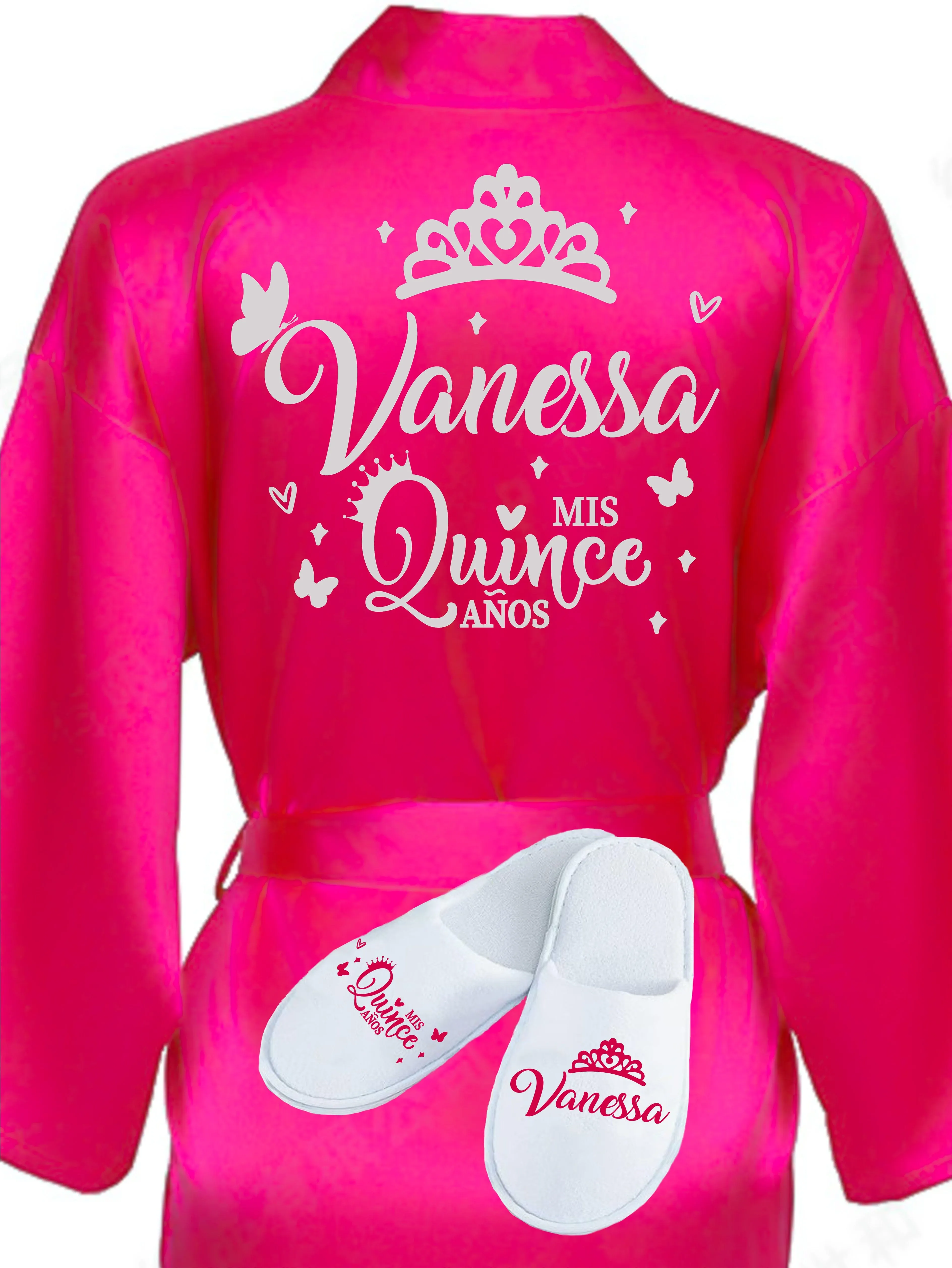 Quinceanera Fuchsia with Silver robe with slippers