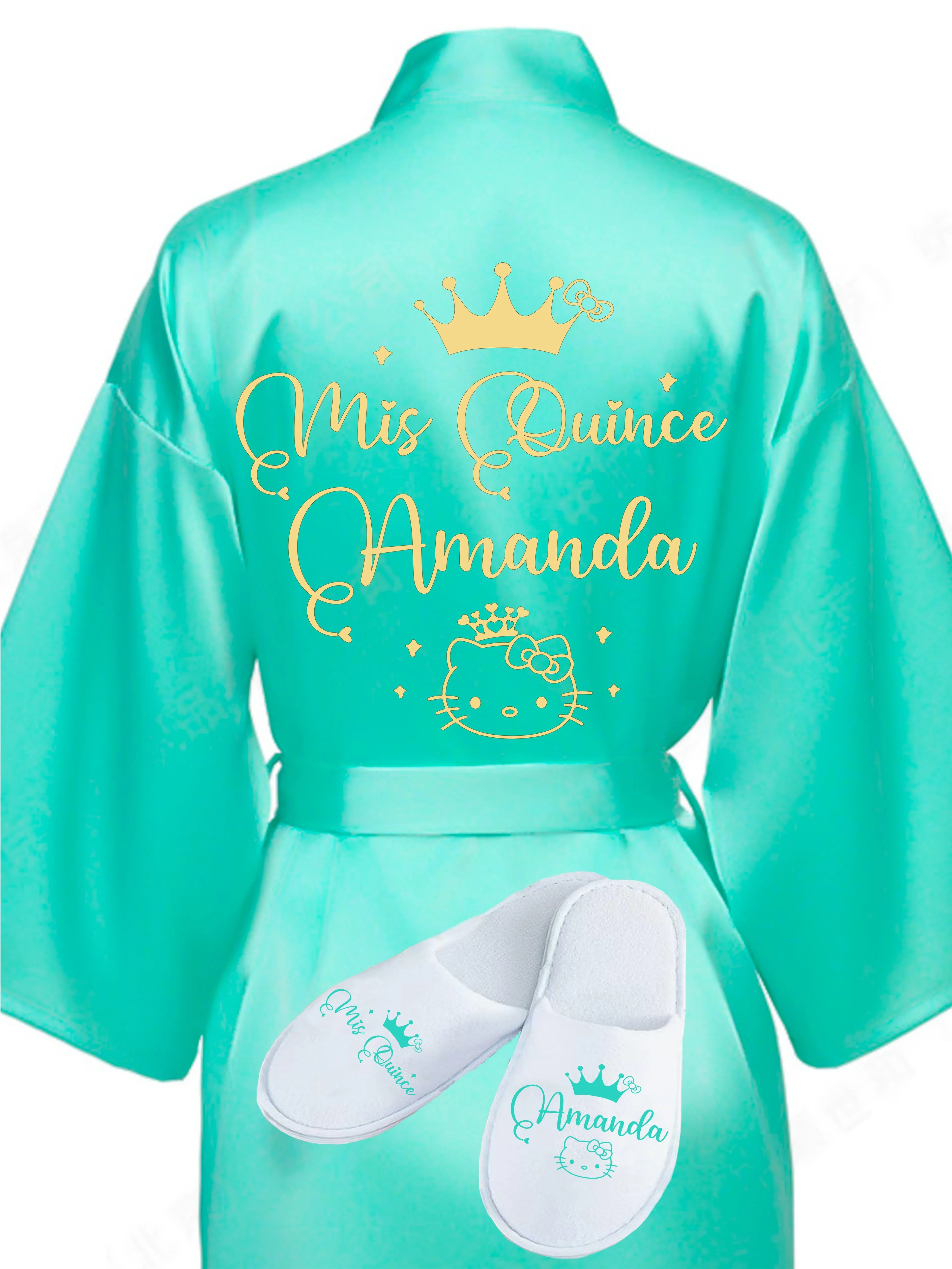 Quinceanera Mint with Gold robe with slippers