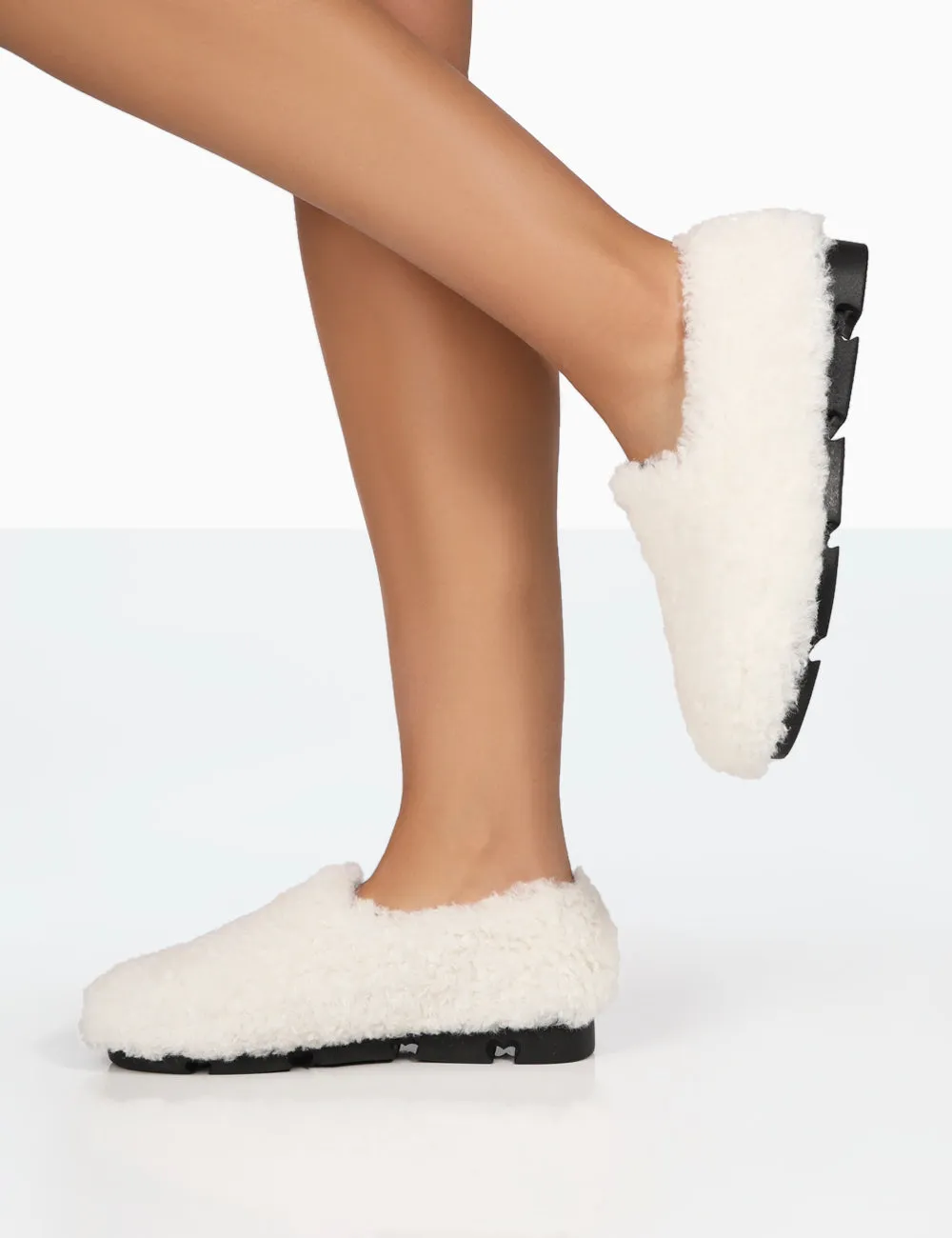 Sleepy Cream Teddy Fur Loafer Slippers