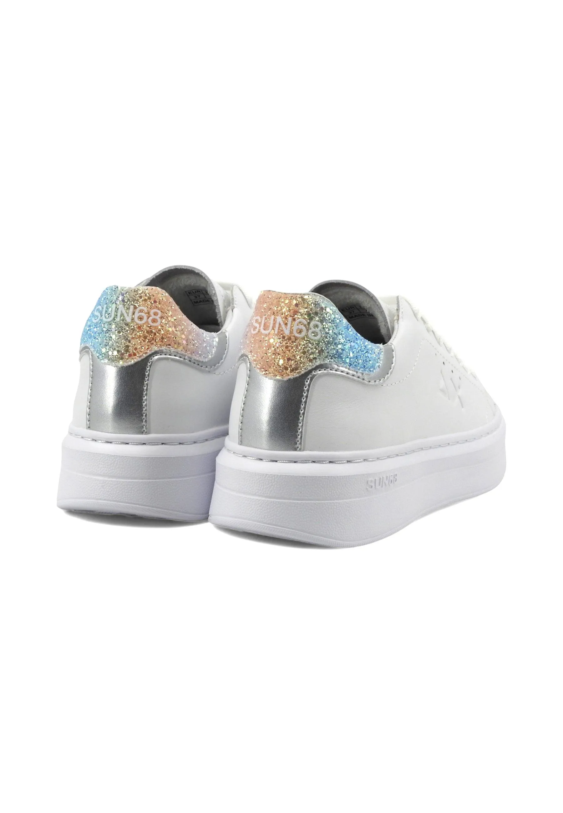 SUN68 Grace Leather Sneaker Donna Bianco Argento Z34226