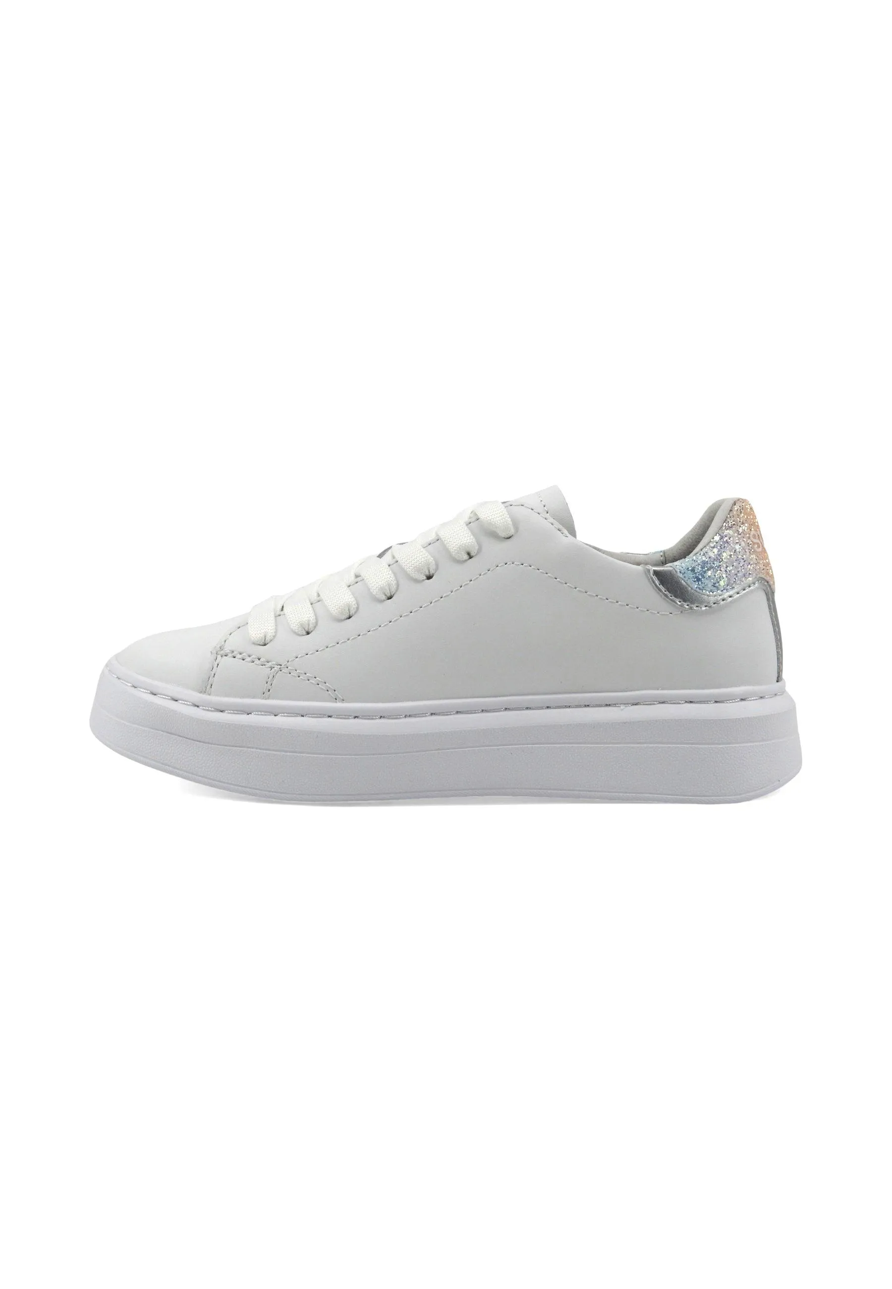 SUN68 Grace Leather Sneaker Donna Bianco Argento Z34226