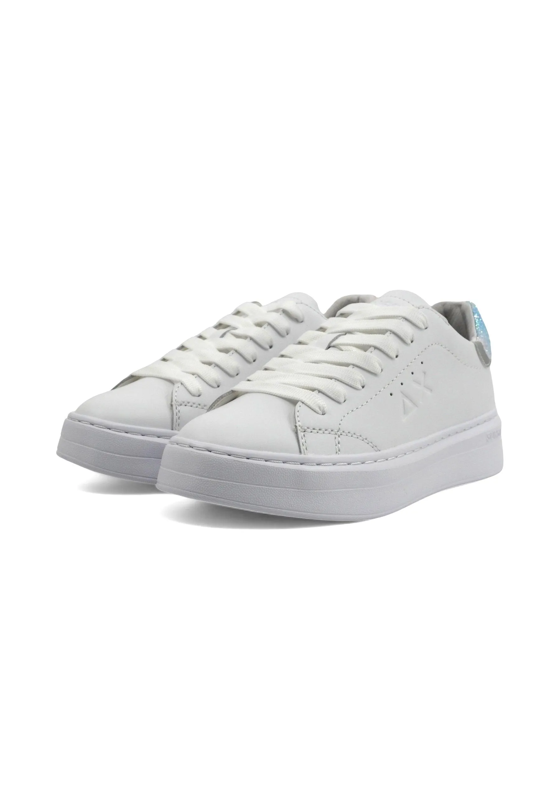 SUN68 Grace Leather Sneaker Donna Bianco Argento Z34226