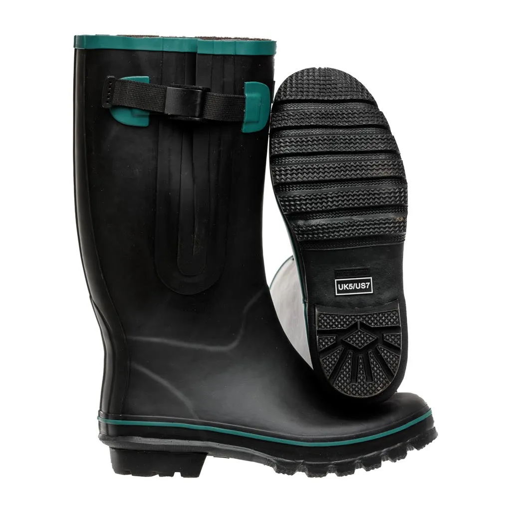 Wide Calf Wellies - Black with Teal Trim - Regular Fit in Foot and Ankle