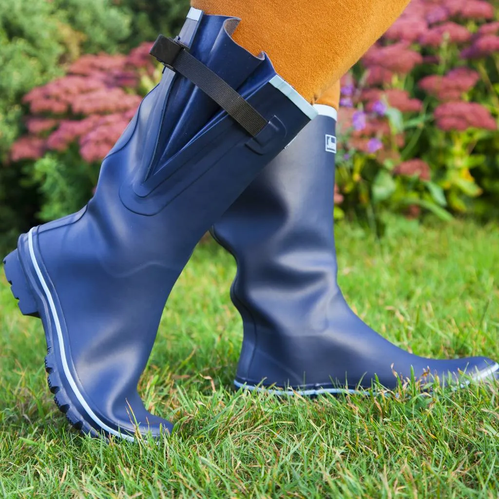 Wide Calf Wellies - Navy with Sky Blue Trim - Regular Fit in Foot and Ankle