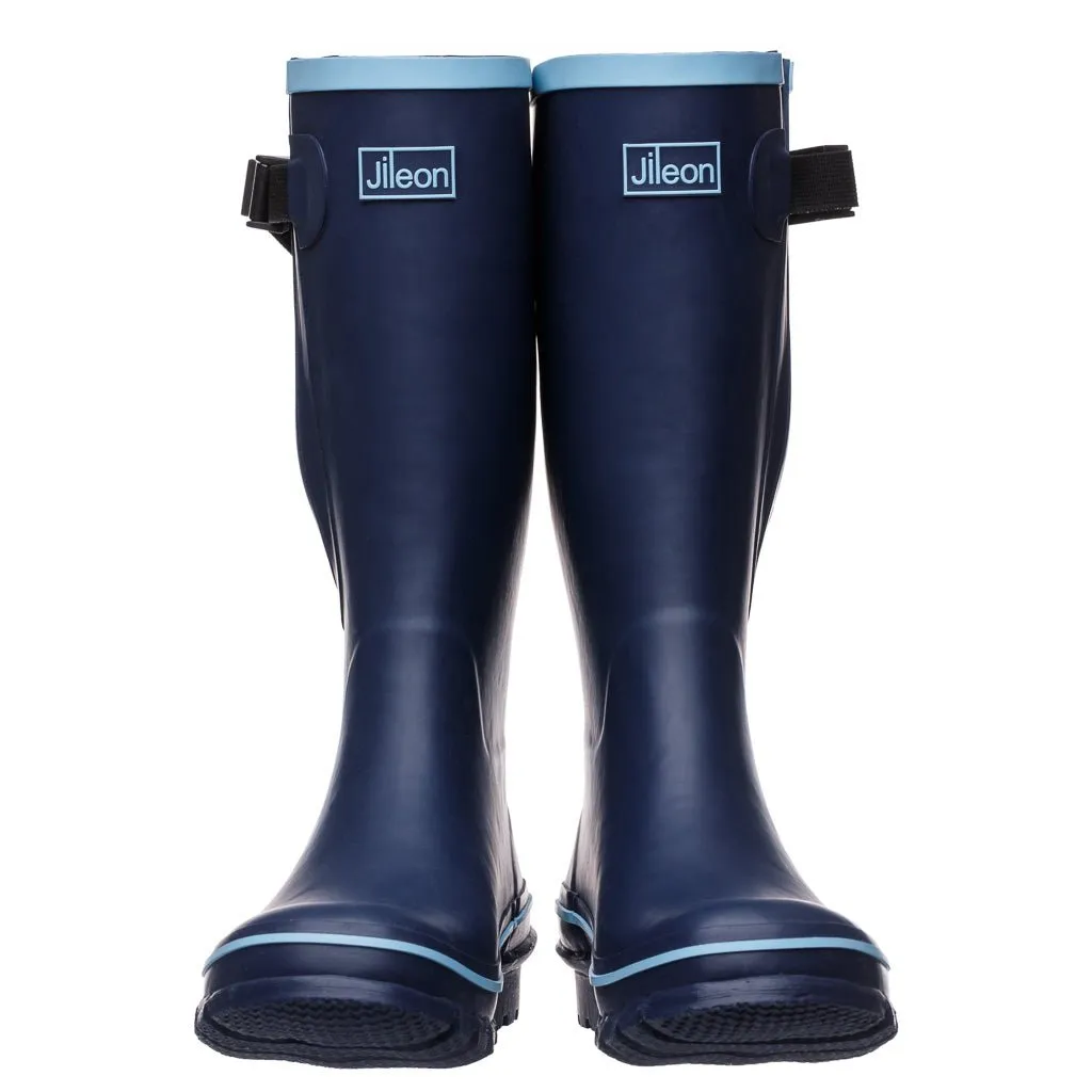 Wide Calf Wellies - Navy with Sky Blue Trim - Regular Fit in Foot and Ankle