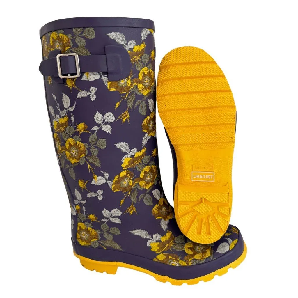 Wide Calf Wellies - Yellow Floral - Wide in Foot and Ankle