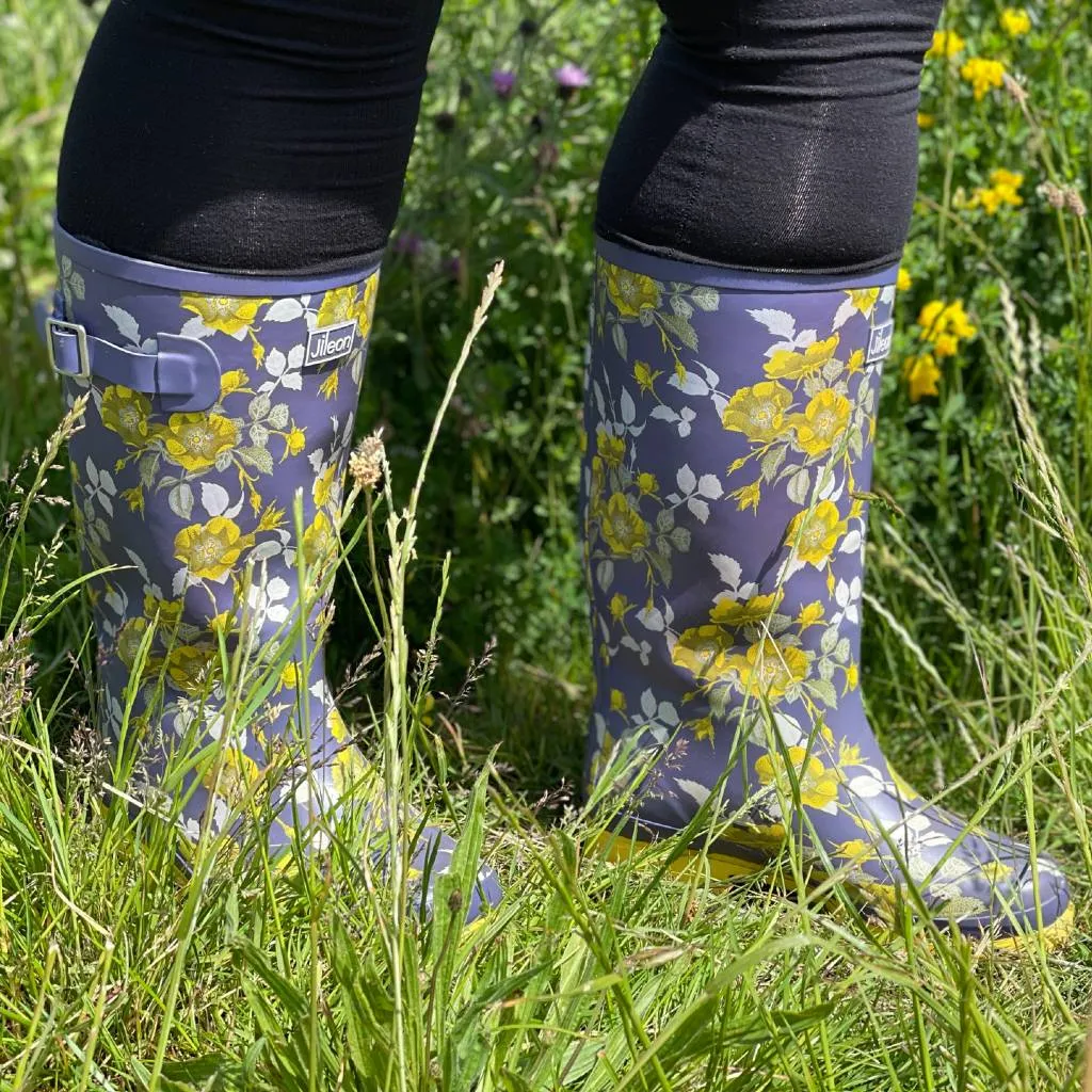 Wide Calf Wellies - Yellow Floral - Wide in Foot and Ankle