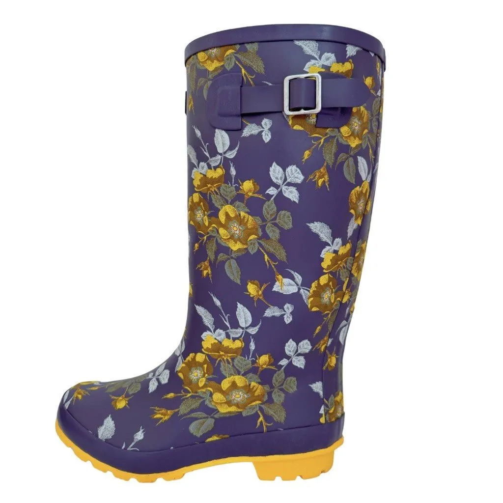 Wide Calf Wellies - Yellow Floral - Wide in Foot and Ankle