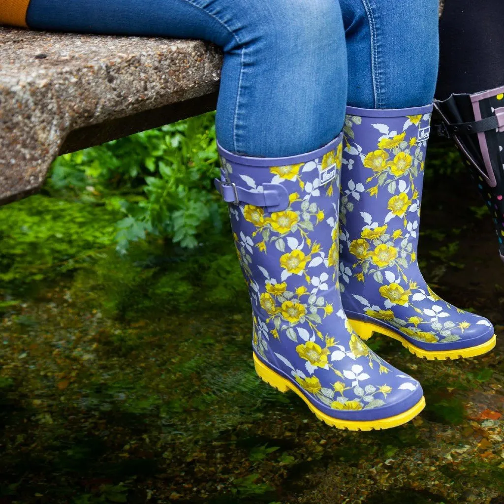 Wide Calf Wellies - Yellow Floral - Wide in Foot and Ankle