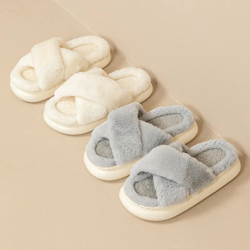 Women's Fashion Cross Fluffy Slippers