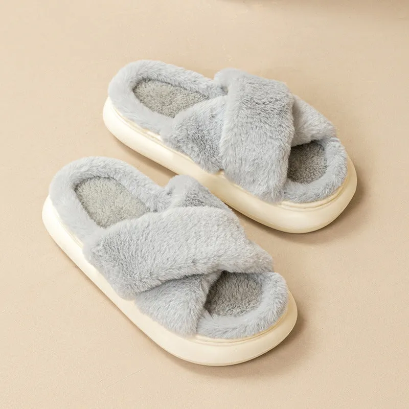 Women's Fashion Cross Fluffy Slippers