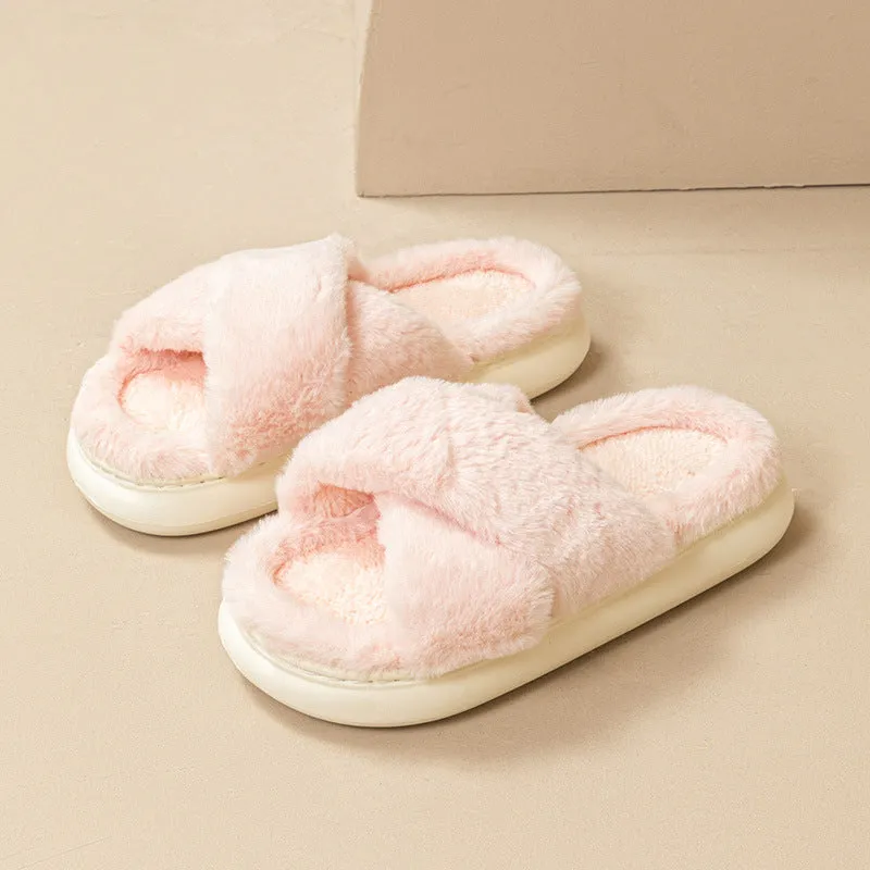 Women's Fashion Cross Fluffy Slippers